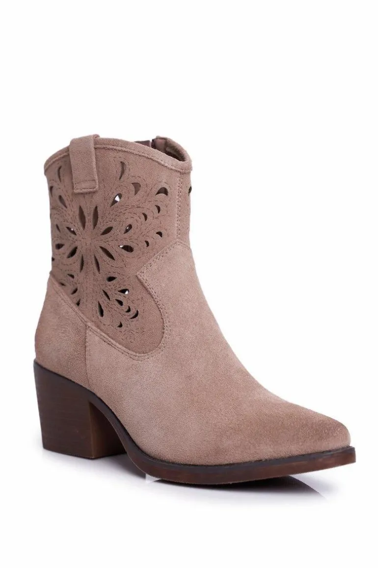 Botki Damskie Skórzane Beżowe Barski 12622