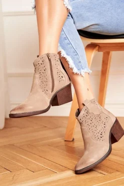 Botki Damskie Skórzane Beżowe Barski 12622-21