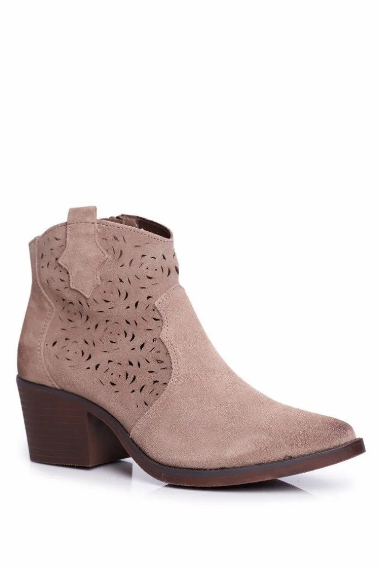 Botki Damskie Skórzane Beżowe Barski 12622-21