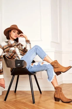 Botki Damskie Skórzane Camel Barski 12622