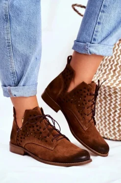 Botki Damskie Skórzane Camel Low Meridan