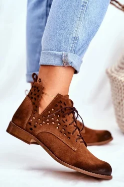 Botki Damskie Skórzane Camel Low Meridan