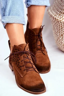 Botki Damskie Skórzane Camel Low Meridan