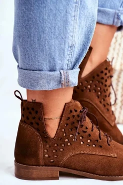 Botki Damskie Skórzane Camel Low Meridan