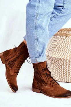 Botki Damskie Skórzane Camel Meridan