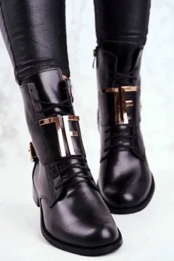 Botki Damskie Skórzane Czarne Nicole 2591