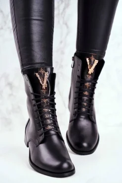 Botki Damskie Skórzane Czarne Nicole 2593