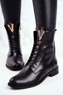 Botki Damskie Skórzane Czarne Nicole 2593