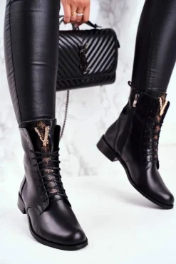 Botki Damskie Skórzane Czarne Nicole 2593