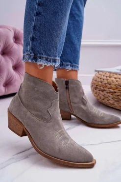 Botki Damskie Skórzane Kowbojki Cappucino Batty