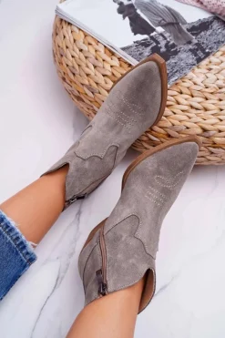 Botki Damskie Skórzane Kowbojki Cappucino Batty