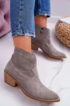 Botki Damskie Skórzane Kowbojki Cappucino Batty