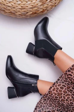 Botki Damskie Skórzane Laura Messi Czarne 2034