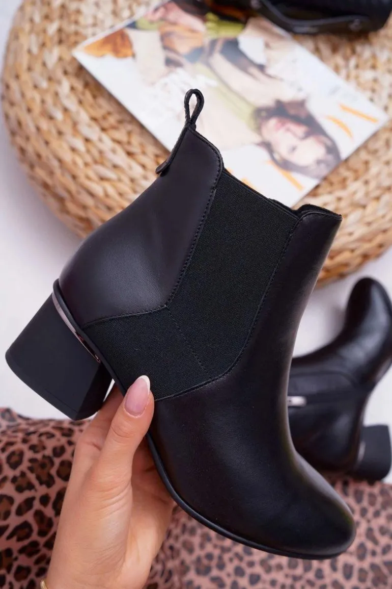 Botki Damskie Skórzane Laura Messi Czarne 2034