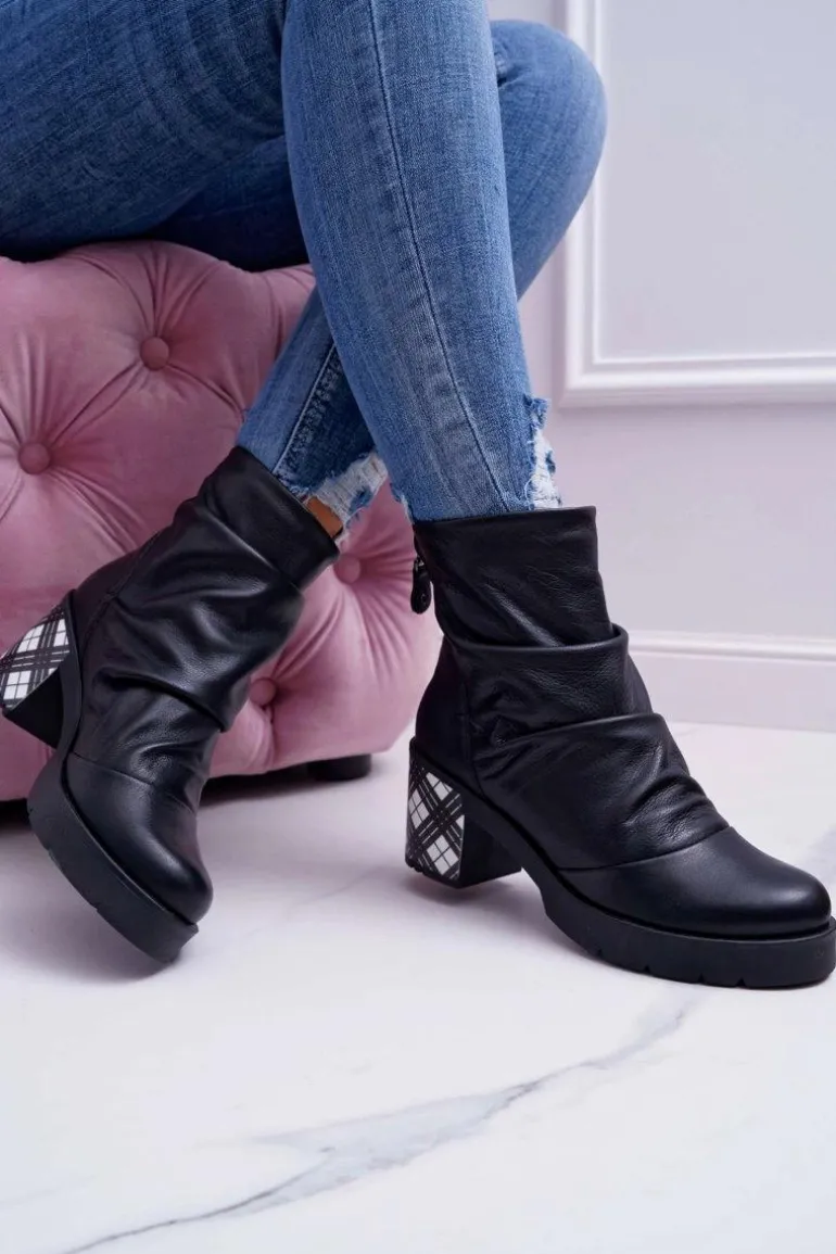 Botki Damskie Skórzane Maciejka Czarne 04216-01