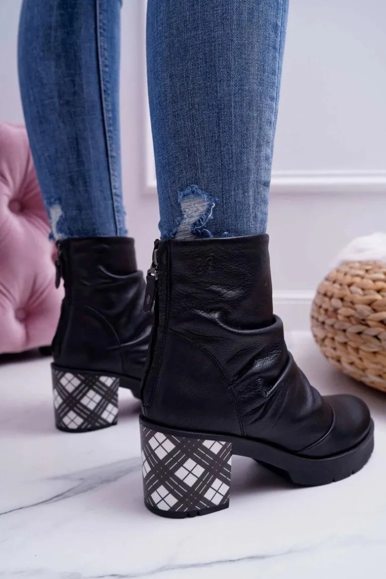 Botki Damskie Skórzane Maciejka Czarne 04216-01