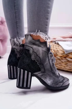 Botki Damskie Skórzane Maciejka Szare 03190