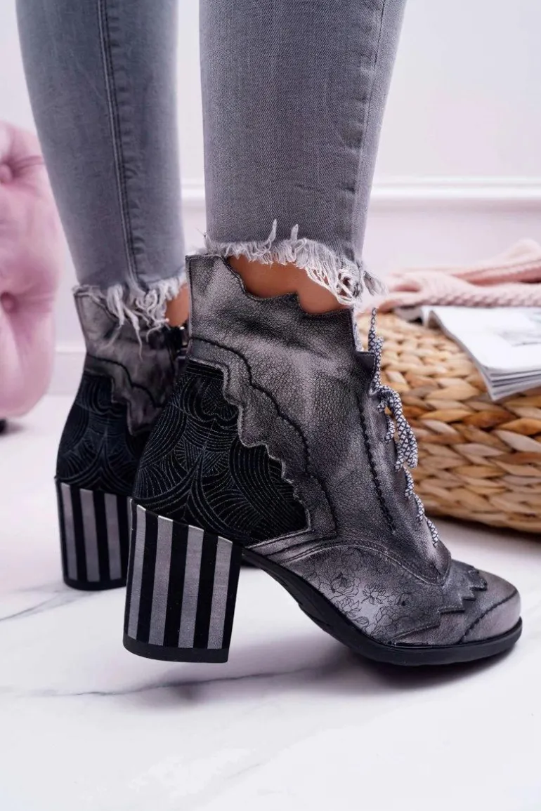 Botki Damskie Skórzane Maciejka Szare 03190