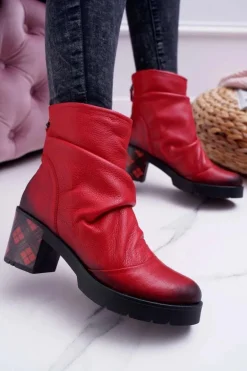 Botki Damskie Skórzane Maciejka Czerwone 04216-08/00-3