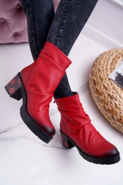 Botki Damskie Skórzane Maciejka Czerwone 04216-08/00-3