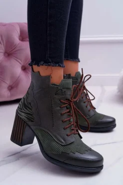 Botki Damskie Skórzane Maciejka Zielone 03190-09