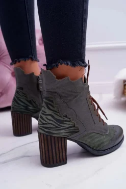 Botki Damskie Skórzane Maciejka Zielone 03190-09