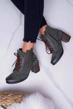 Botki Damskie Skórzane Maciejka Zielone 03190-09