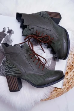 Botki Damskie Skórzane Maciejka Zielone 03190-09