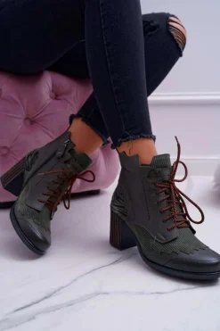 Botki Damskie Skórzane Maciejka Zielone 03190-09