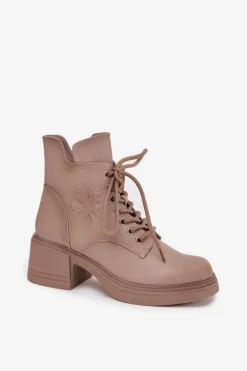 Botki Damskie Skórzane Na Klocku Ocieplane Vinceza 39950 Beżowe