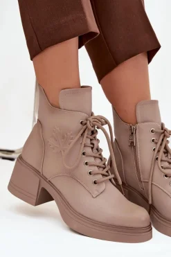 Botki Damskie Skórzane Na Klocku Ocieplane Vinceza 39950 Beżowe