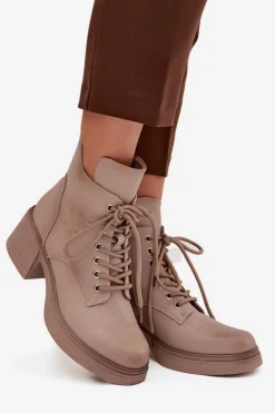 Botki Damskie Skórzane Na Klocku Ocieplane Vinceza 39950 Beżowe