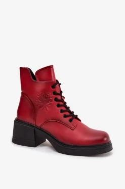 Botki Damskie Skórzane Na Klocku Ocieplane Vinceza 39950 Czerwone
