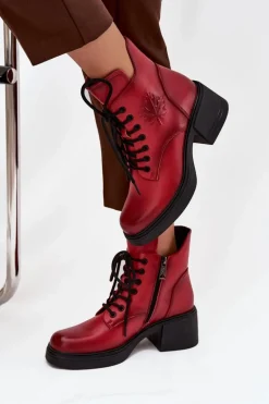 Botki Damskie Skórzane Na Klocku Ocieplane Vinceza 39950 Czerwone