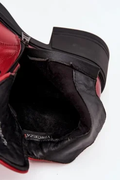 Botki Damskie Skórzane Na Klocku Ocieplane Vinceza 39950 Czerwone