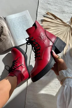 Botki Damskie Skórzane Na Klocku Ocieplane Vinceza 39950 Czerwone