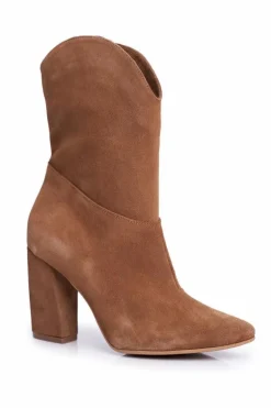 Botki Damskie Skórzane na Obcasie Laura Messi Camel 2123