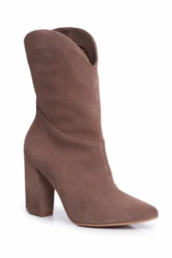 Botki Damskie Skórzane na Obcasie Laura Messi Khaki 2123