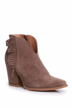 Botki Damskie Skórzane na Obcasie Laura Messi Khaki 2133