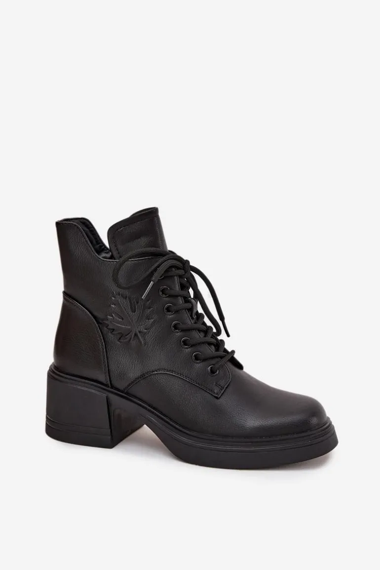 Botki Damskie Skórzane Na Klocku Ocieplane Vinceza 39950 Czarne