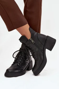 Botki Damskie Skórzane Na Klocku Ocieplane Vinceza 39950 Czarne