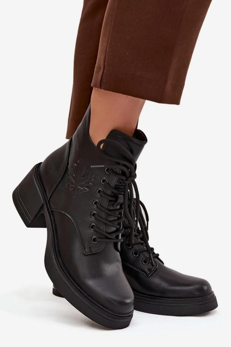 Botki Damskie Skórzane Na Klocku Ocieplane Vinceza 39950 Czarne