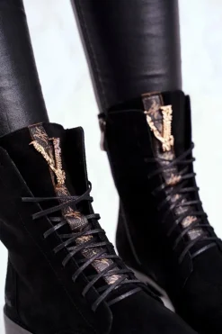 Botki Damskie Skórzane Nubuk Czarne Nicole 2593