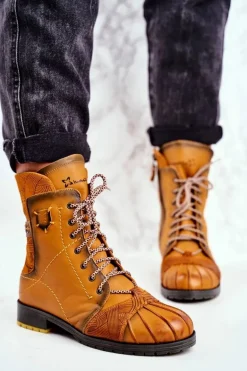 Botki Damskie Skórzane Ocieplane Maciejka Żółte 03961-07