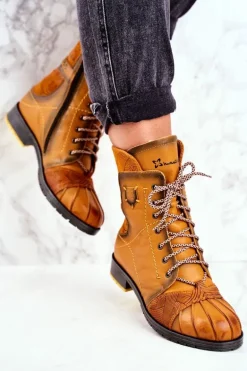 Botki Damskie Skórzane Ocieplane Maciejka Żółte 03961-07