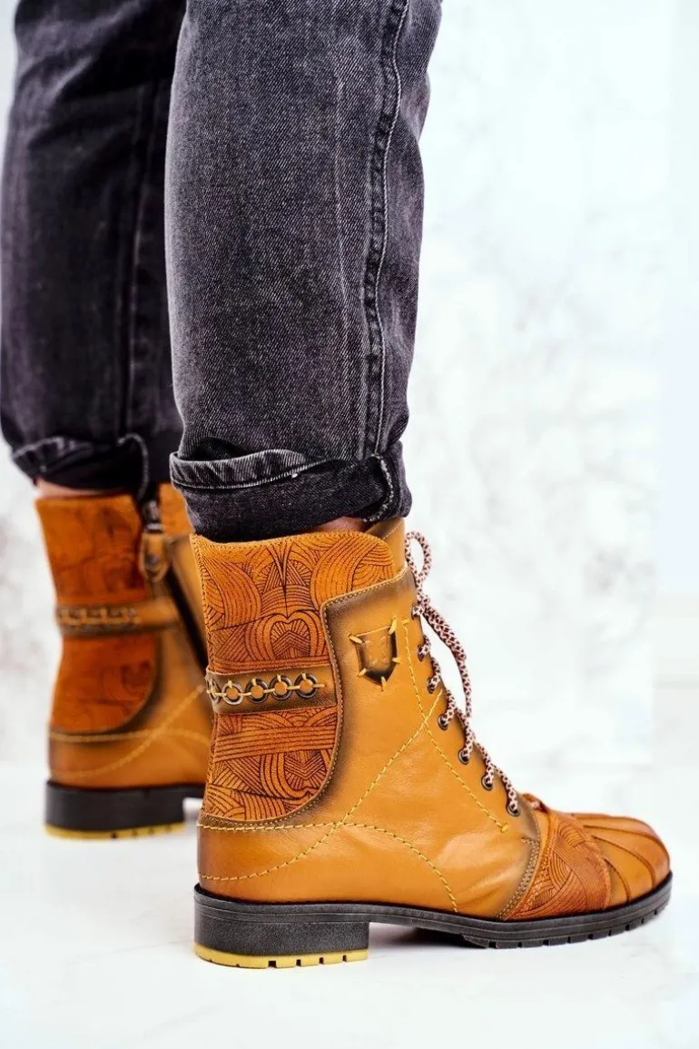 Botki Damskie Skórzane Ocieplane Maciejka Żółte 03961-07