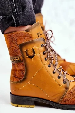 Botki Damskie Skórzane Ocieplane Maciejka Żółte 03961-07