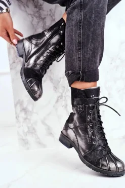 Botki Damskie Skórzane Ocieplane Maciejka Czarne 03961-01