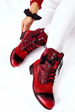 Botki Damskie Skórzane Ocieplane Maciejka Czerwone 04625-08