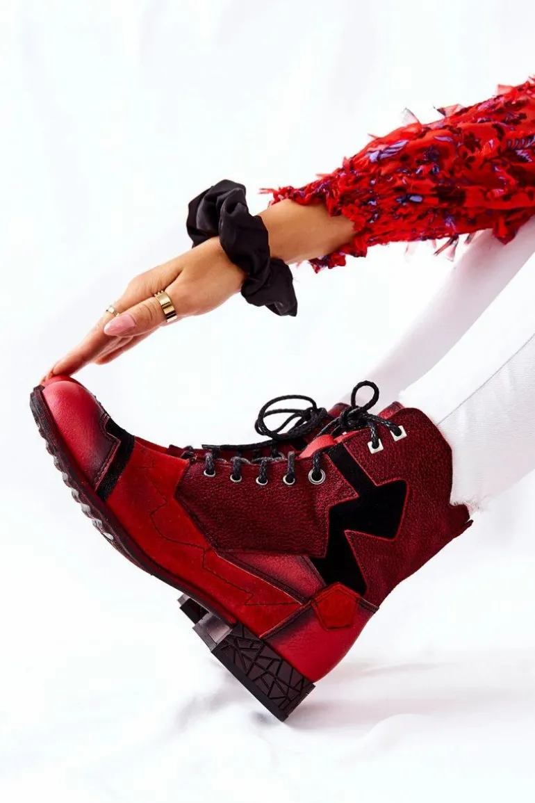 Botki Damskie Skórzane Ocieplane Maciejka Czerwone 04625-08